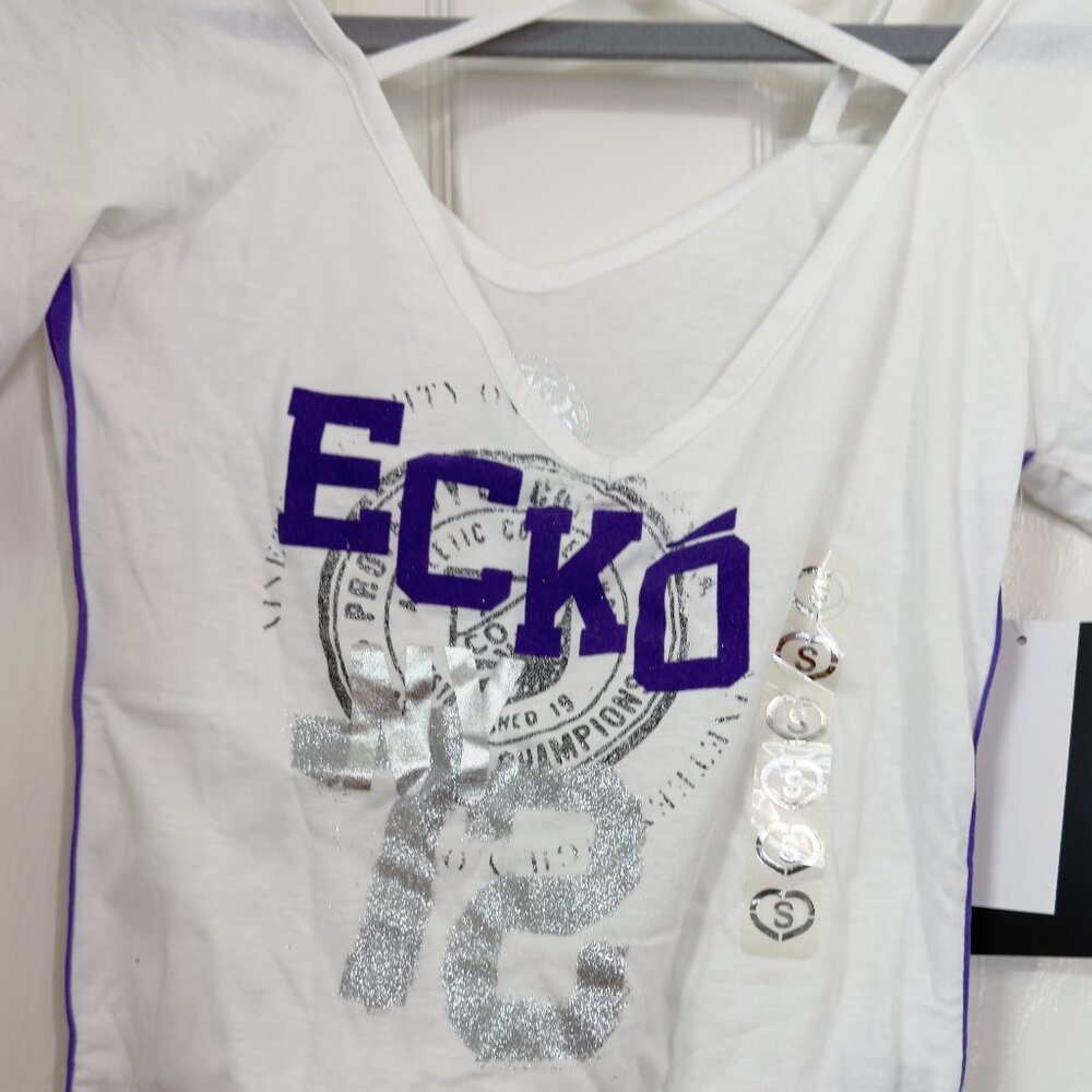 Ecko Unltd. white and purple top, comes with stripe bandeau, Small New with Tags